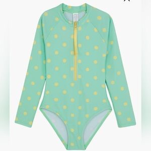 Gottex Kids Swimsuit Long Sleeve Rashgaurd Polka Dot Green Yellow Size 5 NEW